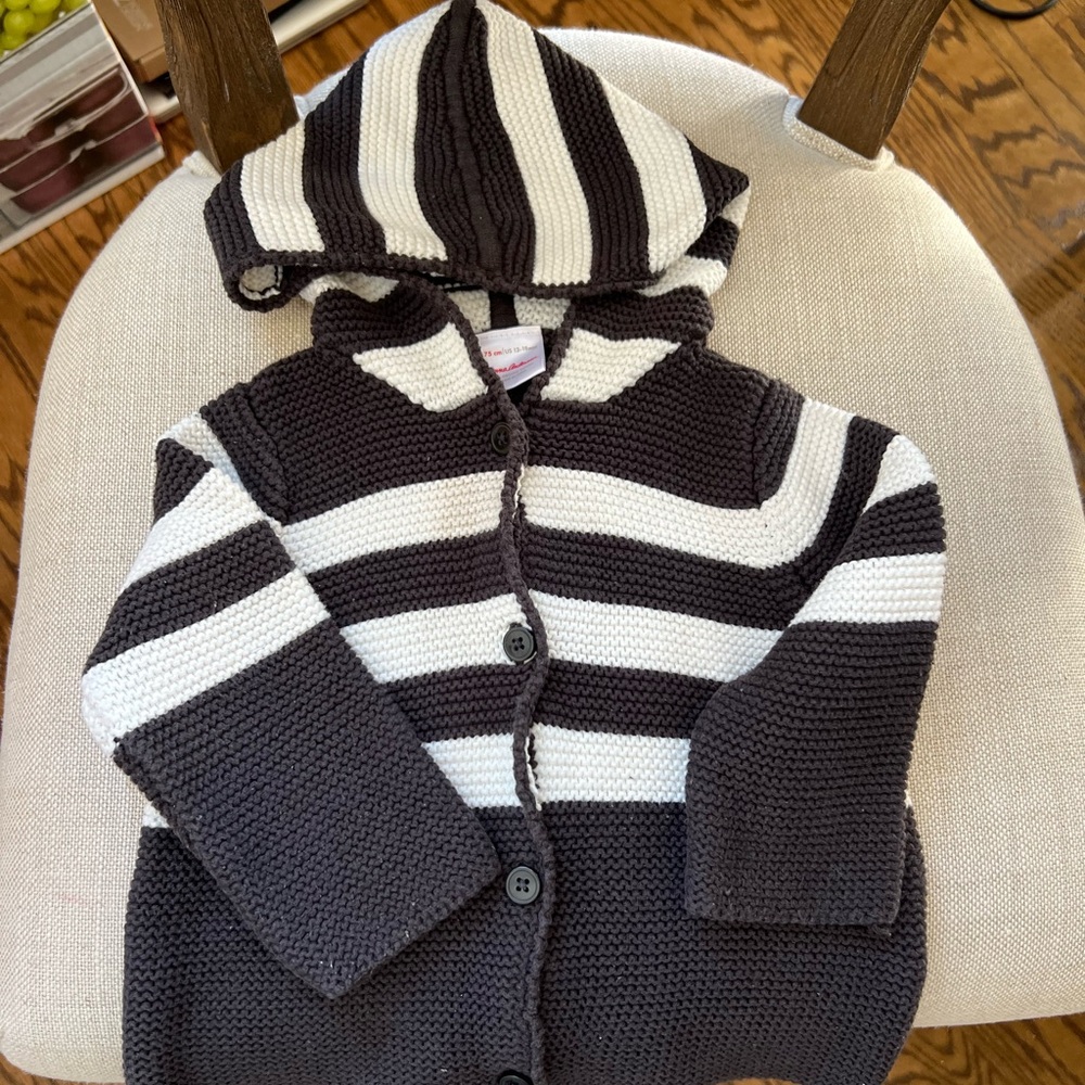 Hanna Andersson Baby Striped Gray and White Kids Hooded Cardigan